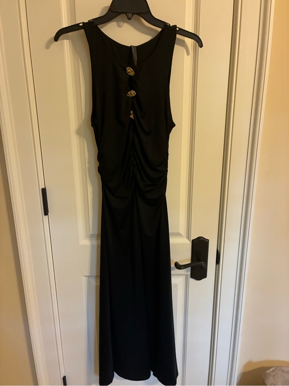 Anthropologie Black Maxi Dress with Gold Button Accents